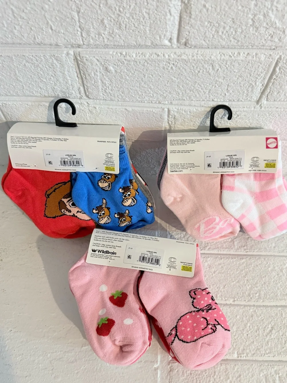 Assorted Toddler Character Ankle Socks - Pink, White, Black, Red